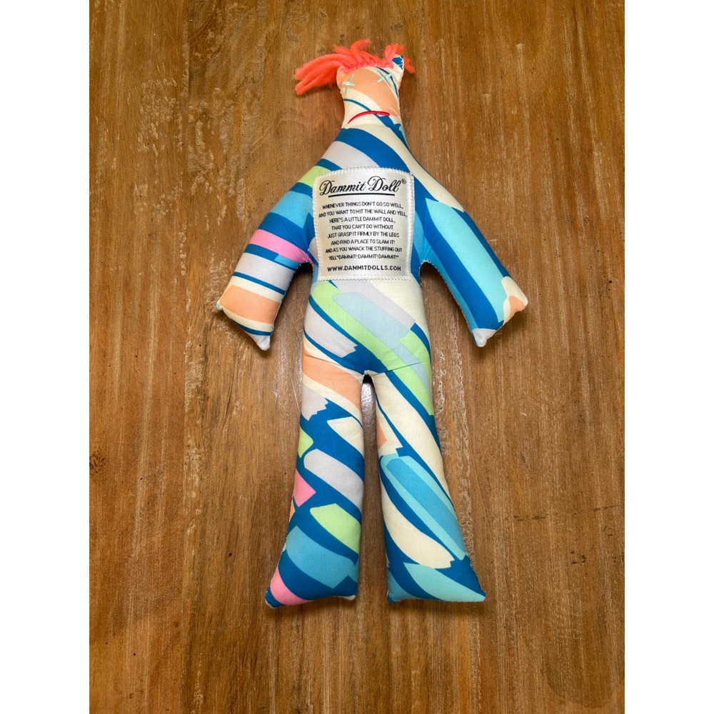 Dammit Doll Stress Relief Plush Blue Green Pink Abstract Geometric Print 12"‎